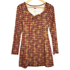 SO Goods For Life Retro Print Long Sleeve Mini Dress Small